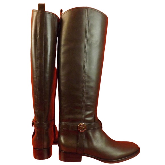 NIB TORY BURCH BRISTOL COCONUT LEATHER GOLD REVA TALL HARNESS RIDING BOOTS 9.5